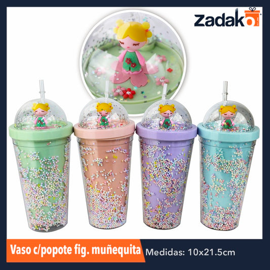 ZV-0020 VASO CON POPOTE FIG. MUÑEQUITA, CON 1 PZ O CAJA CON 48 PZS
