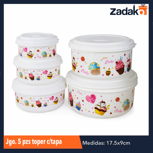 ZC-365 JUEGO DE 5 TOPER CON TAPA, CON 1 PZ O CAJA CON 48 PZS