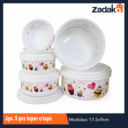 ZC-365 JUEGO DE 5 TOPER CON TAPA, CON 1 PZ O CAJA CON 48 PZS