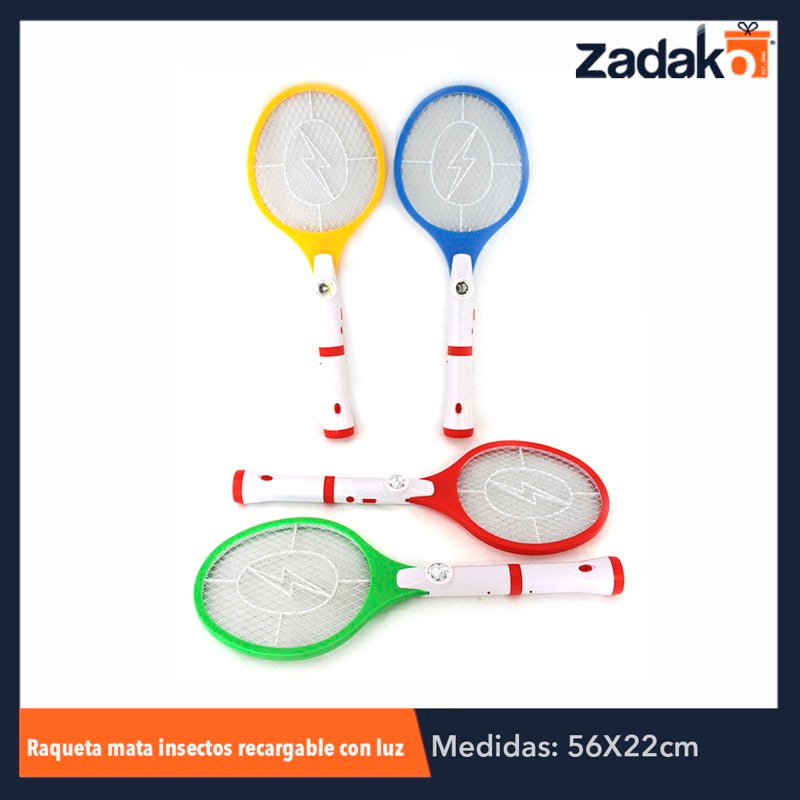 ZF-0084 RAQUETA MATA INSECTOS RECARGABLE CON LUZ Y LAMPARA, CON 1 PZ O CAJA CON 50 PZS