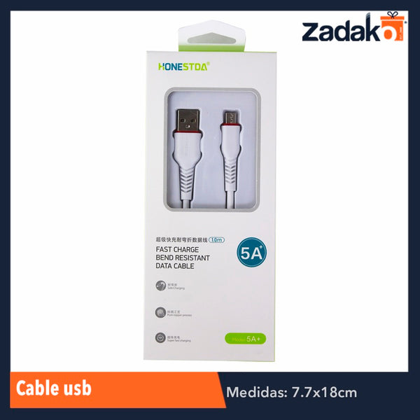 ZE-0065 CABLE USB V8 1M 5A, CON 1 PZ O CAJA CON 200 PZS