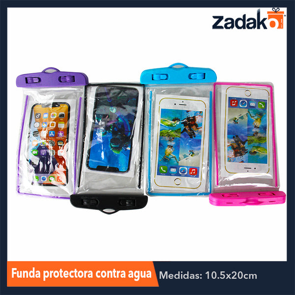 ZE-0055 FUNDA PROTECTORA CONTRA AGUA PARA CELULAR, CON 1 PZ O CAJA CON 500 PZS
