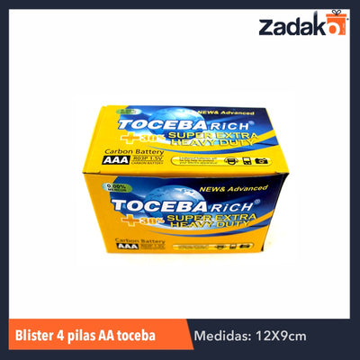 ZE-0010 BLISTER 4 PZS PILAS AAA TOCEBAL, CON 1 PZ O CAJA CON 360 PZS