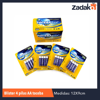 ZE-0010 BLISTER 4 PZS PILAS AAA TOCEBAL, CON 1 PZ O CAJA CON 360 PZS