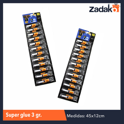 ZF-0017 PAQUETE DE PEGAMENTO SUPER GLUE 3 GR, CON 12 PZS, O CAJA CON 144 PQTS