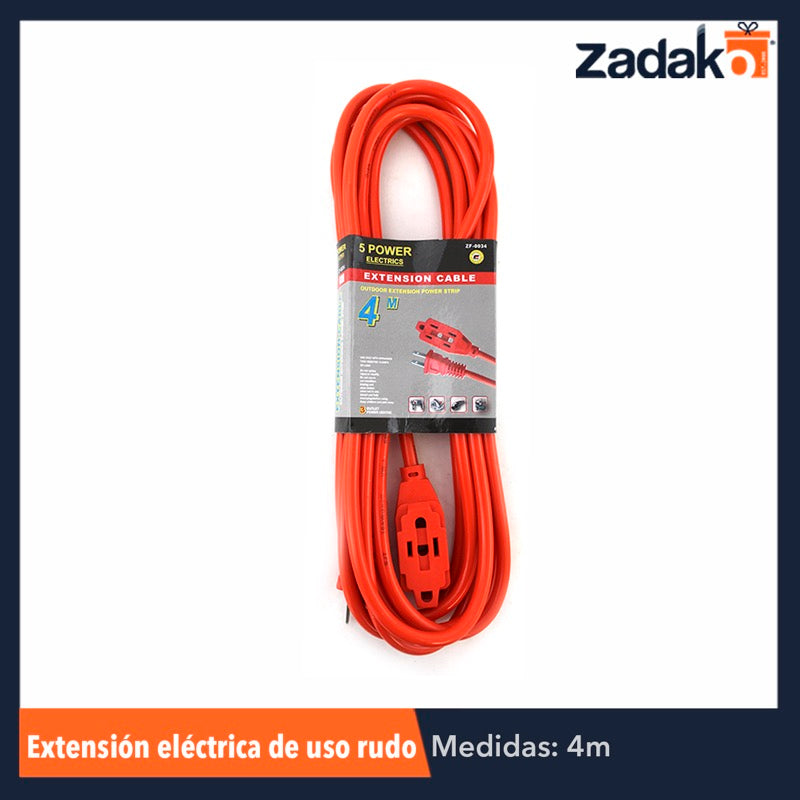 GPM-0083 ZF-0034 EXTENSIÓN ELÉCTRICA DE USO RUDO 4 MTS, CON 1 PZ O CAJA CON 80 PZS