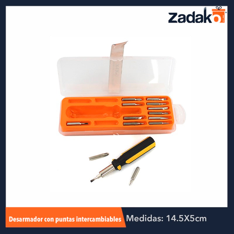 ZF-0074 DESARMADOR 14 DIFERENTES PUNTAS INTERCAMBIABLES, CON 1 PZ O CAJA CON 240 PZS