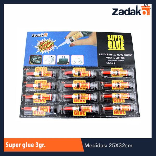 ZF-0039 SUPER GLUE 3 GR., CON 12 PZS, O CAJA CON 144 PQTS