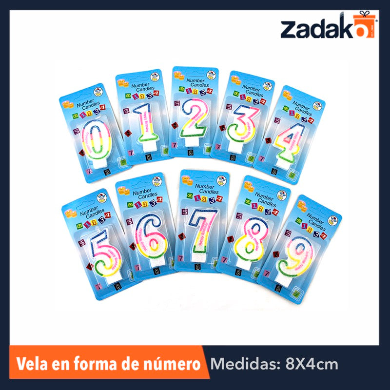 ZFI-0004 VELA EN FORMA DE NÚMERO, CON 1 PZ O CAJA CON 900 PZS