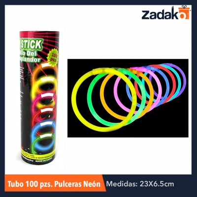 ZFI-0030 TUBO 100 PZS PULSERA NEON, CON 1 PZ O CAJA CON 50 PZS