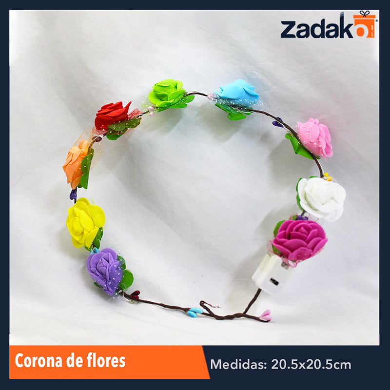 ZFI-0051 CORONA DE FLORES CON LUZ, CON 12 PZS, O CAJA CON 50 PQTS