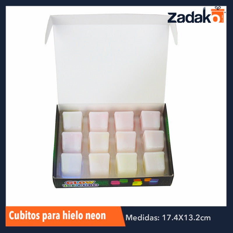 ZFI-0035 CUBITOS PARA HIELO NEON, CON 12 PZS, O CAJA CON 80 PQTS