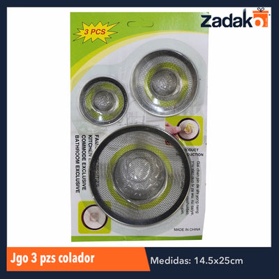 ZC-0355 JGO 3 PZS COLADOR P/FREGADERO, CON 1 PZ O CAJA CON 288 PZS