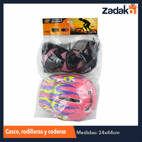ZJN-0209 JUEGO DE CASCO CON RODILLERAS Y CODERAS DISEÑOS, CON 1 PZ O CAJA CON 40 PZS