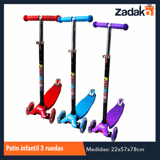 ZJN-0049 PATIN INFANTIL 3 RUEDAS CON LUZ, CON 1 PZ O CAJA CON 10 PZS