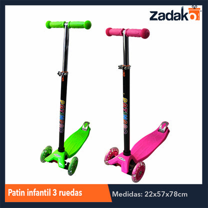 ZJN-0049 PATIN INFANTIL 3 RUEDAS CON LUZ, CON 1 PZ O CAJA CON 10 PZS