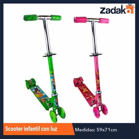 ZJN-0217 SCOOTER INFANTIL 4 RUEDAS CON LUZ 4 COLORES, CON 1 PZ O CAJA CON 6 PZS