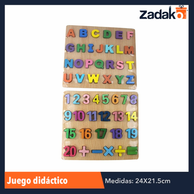 ZJ-0161 TABLERO DE ROMPECABEZAS DE APRENDIZAJE DE MADERA DE ALFABETO O NUMERICO DE 24X21.5 CM, CON 1 PZ O CAJA CON 90 PZS