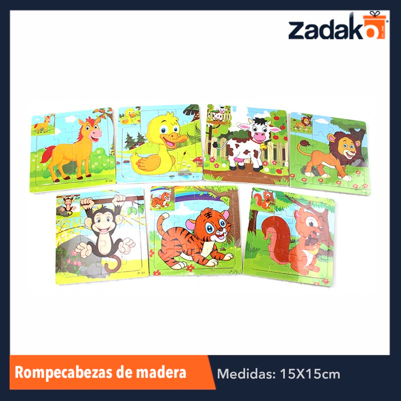 ZJ-0428 ROMPECABEZAS DE APRENDIZAJE DE MADERA CON DISEÑO DE ANIMALES DE 15X15 CM, CON 1 PZ O CAJA CON 200 PZS