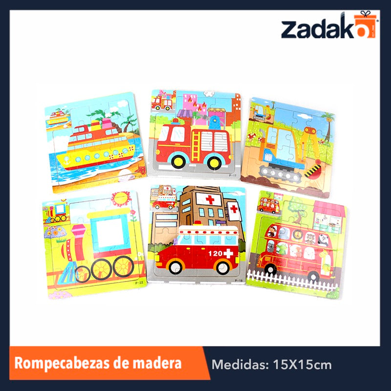 ZJ-0428 ROMPECABEZAS DE APRENDIZAJE DE MADERA CON DISEÑO DE ANIMALES DE 15X15 CM, CON 1 PZ O CAJA CON 200 PZS