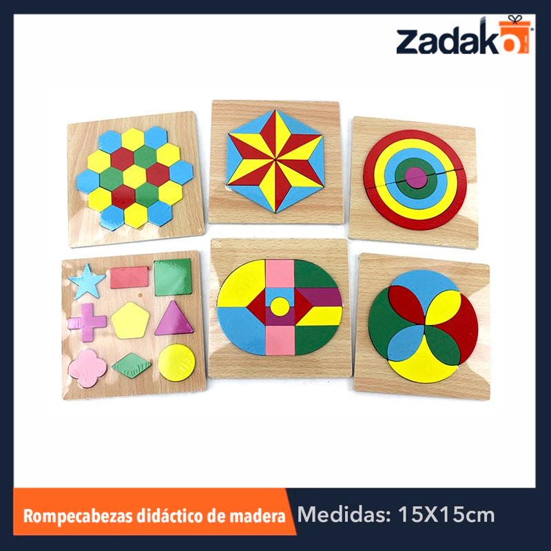 ZJ-0436 ROMPECABEZAS DIDACTICO DE MADERA COLORIDO DE APRENDIZAJE DE 15X15 CM, CON 1 PZ O CAJA CON 200 PZS