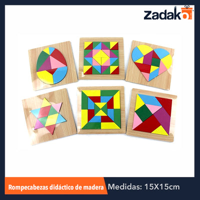 ZJ-0436 ROMPECABEZAS DIDACTICO DE MADERA COLORIDO DE APRENDIZAJE DE 15X15 CM, CON 1 PZ O CAJA CON 200 PZS