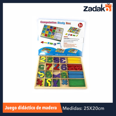 ZJ-0442 CAJA DIDACTICA DE MADERA CON NUMEROS PARA APRENDIZAJE DE MATEMATICAS DE 25X20 CM, CON 1 PZ O CAJA CON 120 PZS