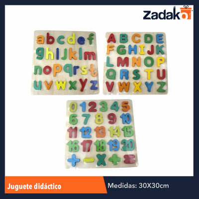 ZP-0675 TABLERO DE ROMPECABEZAS DE APRENDIZAJE DE MADERA DE ALFABETO (DE MAYUSCULAS O MINUSCULAS) O NUMERICO, CON 1 PZ O CAJA CON 80 PZS