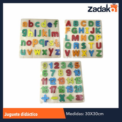 ZP-0675 TABLERO DE ROMPECABEZAS DE APRENDIZAJE DE MADERA DE ALFABETO (DE MAYUSCULAS O MINUSCULAS) O NUMERICO, CON 1 PZ O CAJA CON 80 PZS
