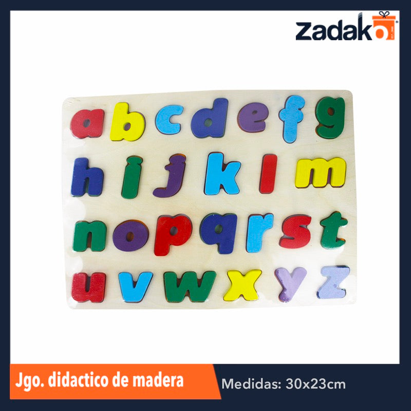 ZP-0676 TABLERO DE ROMPECABEZAS DE APRENDIZAJE DE MADERA DE ALFABETO (DE MAYUSCULAS O MINUSCULAS) O NUMERICO, CON 1 PZ O CAJA CON 90 PZS