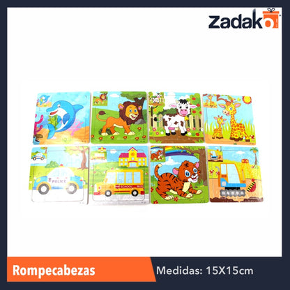 ZJ-0168 ROMPECABEZAS DE APRENDIZAJE DE MADERA CON DIFERENTES DISEÑOS DE 15x15 CM, CON 1 PZ O CAJA CON 200 PZS