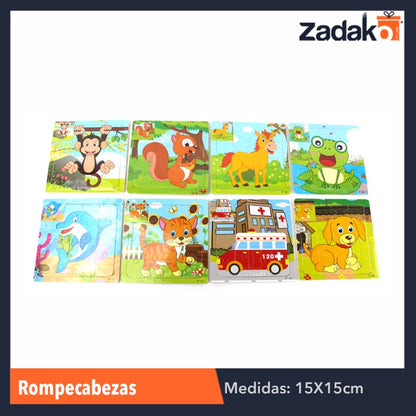 ZJ-0168 ROMPECABEZAS DE APRENDIZAJE DE MADERA CON DIFERENTES DISEÑOS DE 15x15 CM, CON 1 PZ O CAJA CON 200 PZS