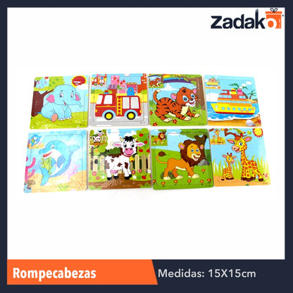 ZJ-0168 ROMPECABEZAS DE APRENDIZAJE DE MADERA CON DIFERENTES DISEÑOS DE 15x15 CM, CON 1 PZ O CAJA CON 200 PZS