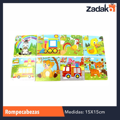 ZJ-0168 ROMPECABEZAS DE APRENDIZAJE DE MADERA CON DIFERENTES DISEÑOS DE 15x15 CM, CON 1 PZ O CAJA CON 200 PZS