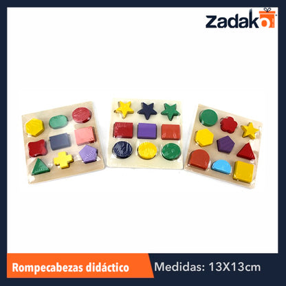 ZJ-0181 ROMPECABEZAS DIDACTICO TRIDIMENSIONAL CON FORMAS GEOMÉTRICAS COLORIDAS DE MADERA DE 13x13 CM, CON 1 PZ O CAJA CON 270 PZS