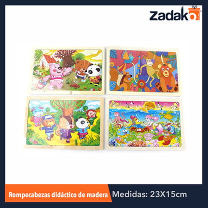 ZJ-0444 TABLERO DE ROMPECABEZAS DE FIGURAS DE MADERA  DE 22.5x15 CM, CON 1 PZ O CAJA CON 300 PZS