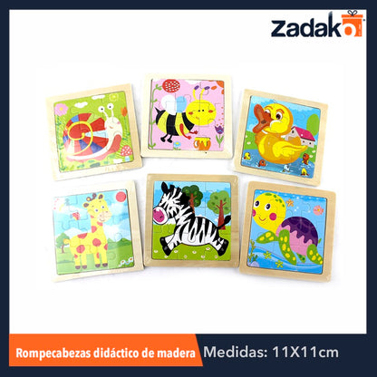 ZJ-0449 ROMPECABEZAS ANIMALITOS DE MADERA 11x11 CM, CON 1 PZ O CAJA CON 600 PZS