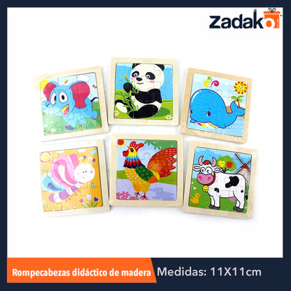 ZJ-0449 ROMPECABEZAS ANIMALITOS DE MADERA 11x11 CM, CON 1 PZ O CAJA CON 600 PZS