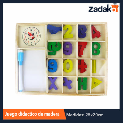 ZJ-0992 CAJA DE MADERA CON NUMEROS, PIZARRON, PLUMON PARA PIZARRON CON BORRADOR Y RELOJ, PARA APRENDIZAJE DE MATEMATICAS DE 20X24CM, CON 1 PZ O CAJA CON 120 PZS