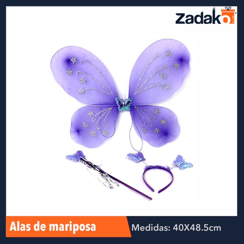 ZJ-0025 SET ALAS MARIPOSA VARITA Y DIADEMA, CON 1 PZ O CAJA CON 200 PZS