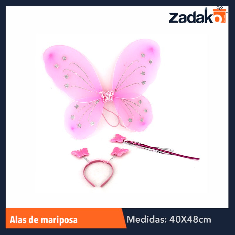 ZJ-0025 SET ALAS MARIPOSA VARITA Y DIADEMA, CON 1 PZ O CAJA CON 200 PZS