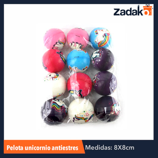 ZJ-0327 PELOTA UNICORNIO ANTIENTRES 8 CM CON 12 PIEZAS, O CAJA CON 40 PQTS