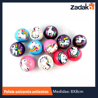 ZJ-0327 PELOTA UNICORNIO ANTIENTRES 8 CM CON 12 PIEZAS, O CAJA CON 40 PQTS