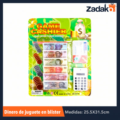 ZJN-0697 BLISTER DE JUGUETE DE DINERO, MONEDAS, BILLETES, TARJETA DE CREDITO Y CALCULADORA, CON 1 PZ O CAJA CON 192 PZS