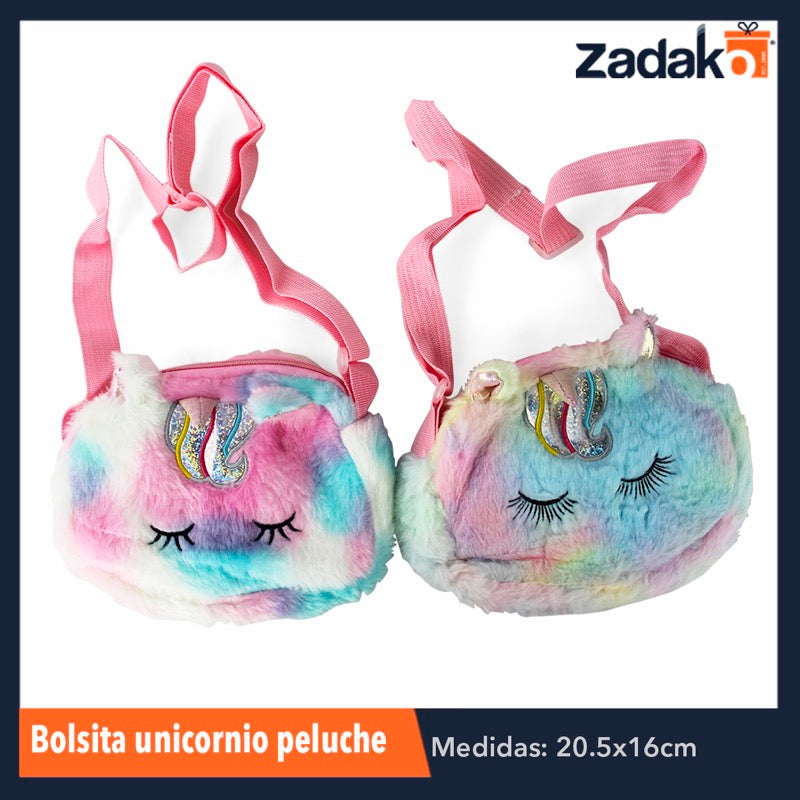 ZJ-1138 BOLSITA UNICORNIO PELUCHE, CON 1 PZ O CAJA CON 120 PZS