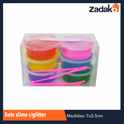 ZJ-1113 BOTE SLIME CON GRITTER, CON 6 PZS, O CAJA CON 96 PQTS