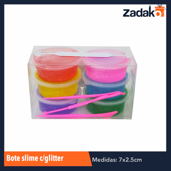 ZJ-1113 BOTE SLIME CON GRITTER, CON 6 PZS, O CAJA CON 96 PQTS