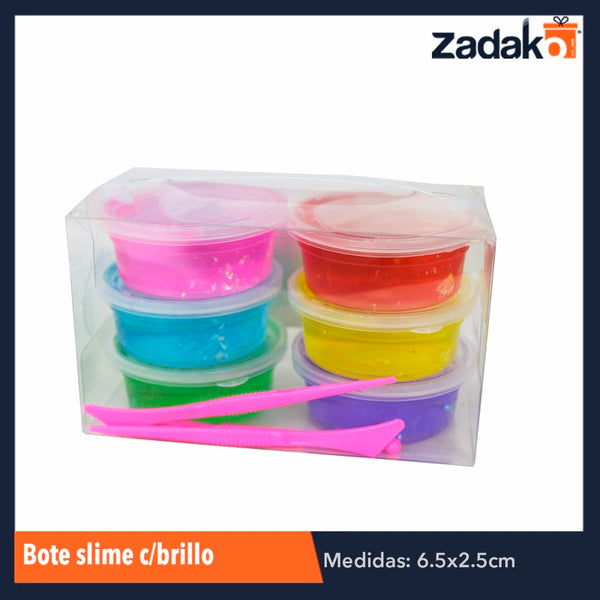 ZJ-1114 BOTE SLIME CON BRILLO 6 PIEZAS, O CAJA CON 96 PQTS