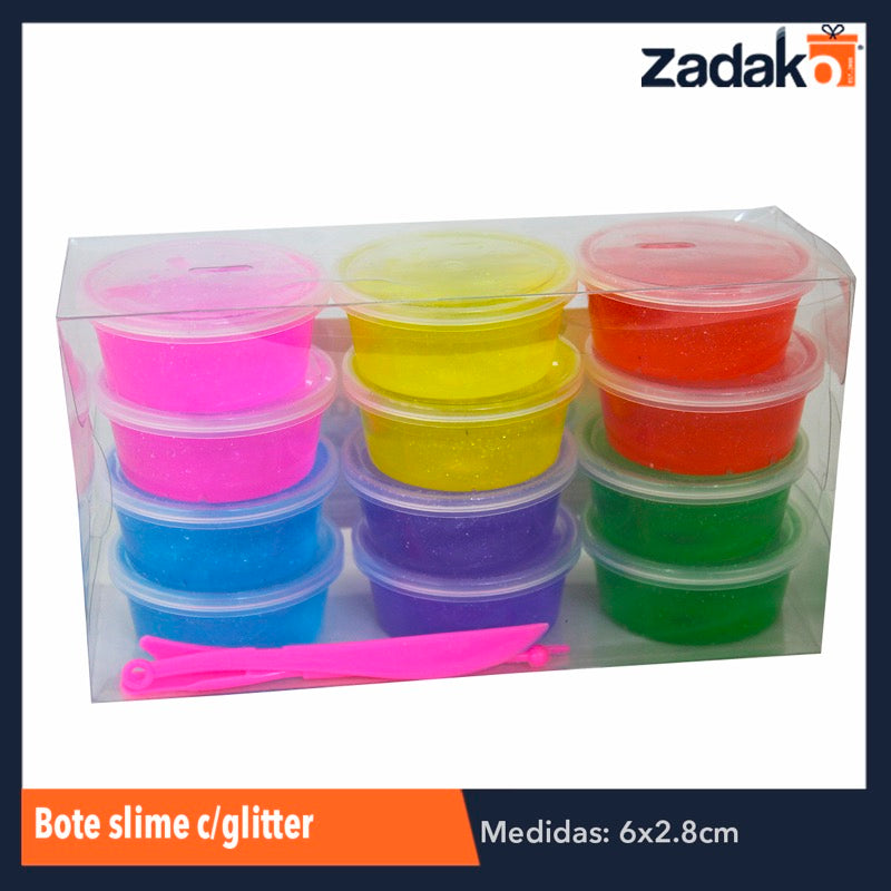 ZJ-1112 BOTE SLIME C/GRITTER, CON 12 PZS, O CAJA CON 48 PQTS