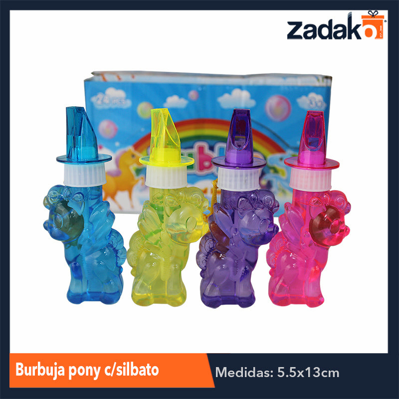 ZJ-0938 BURBUJA PONY C/SILBATO, CON 24 PZS, O CAJA CON 12 PQTS